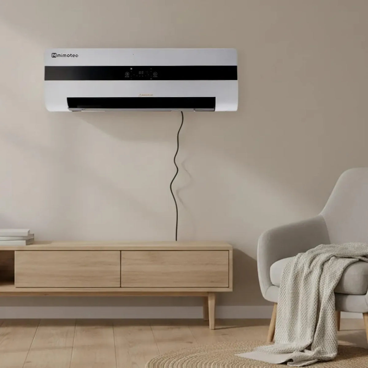 Stufa Ceramica a Muro 3000W, Silenziosa <45 dB, con Telecomando e Timer, Display LED, Griglia Oscillante, Sicurezza IPX2 e Protezione Surriscaldamento