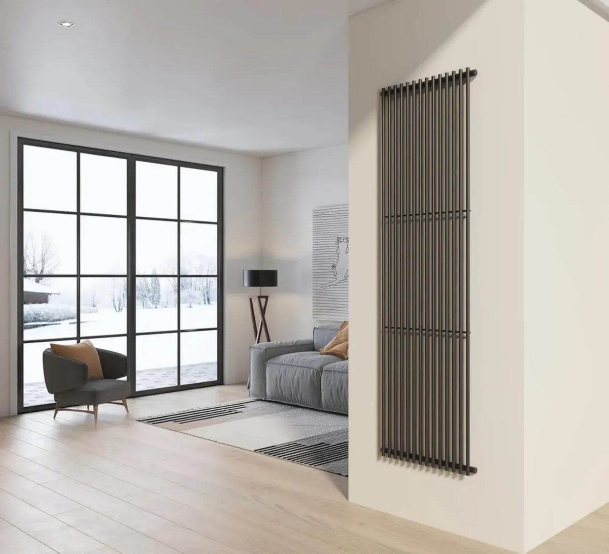 Termosifone moderno in acciaio grigio opaco, 200x58 cm, design verticale Pisa