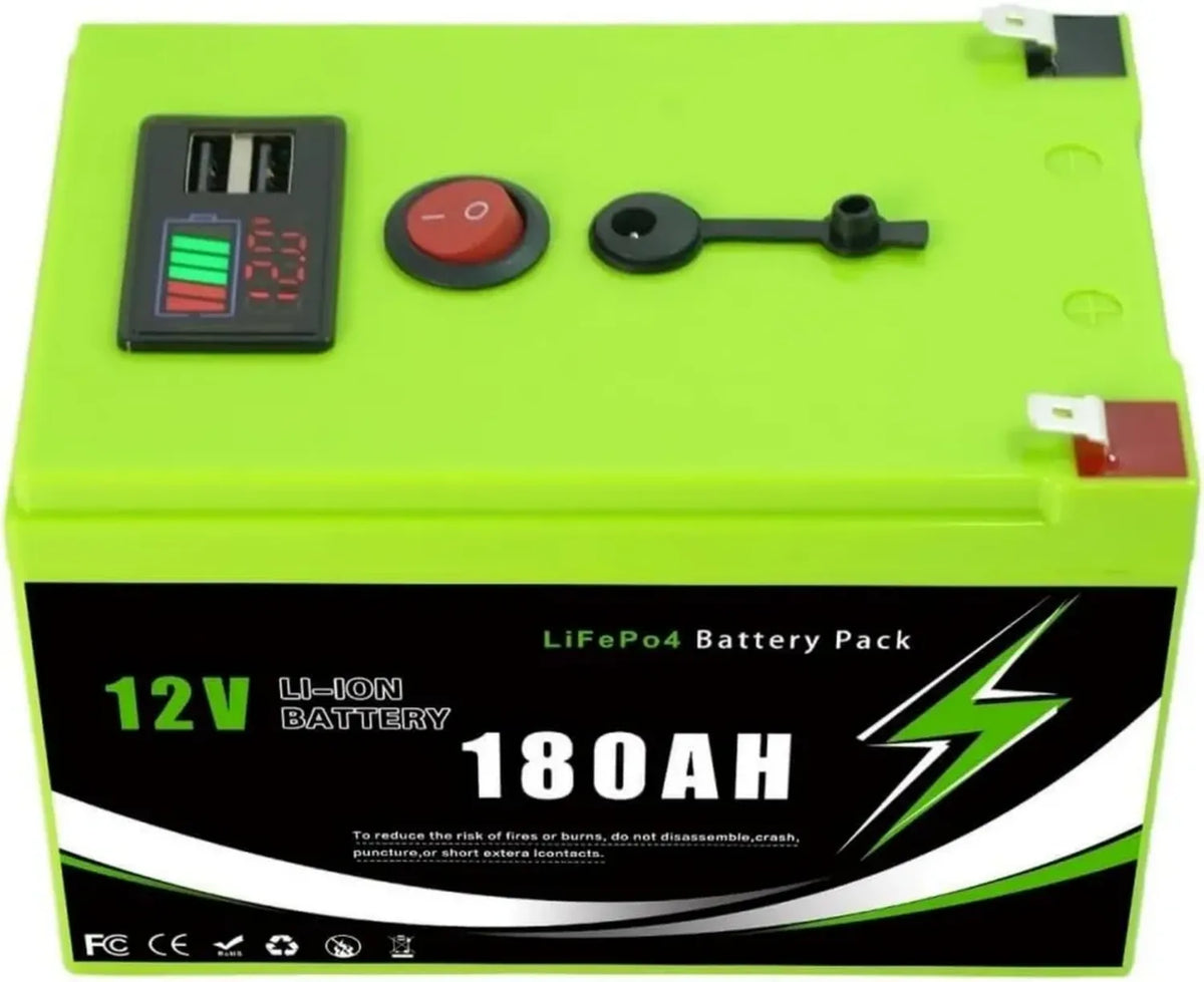 Batteria LiFePO4 12V 180Ah con BMS Integrato per Energie Solari e Camper