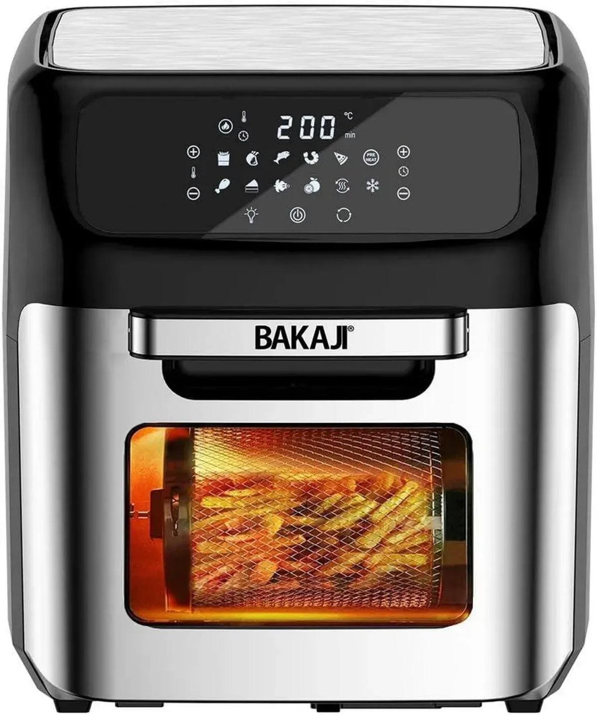 Friggitrice ad Aria 12Lt Bakaji con Display Touch e 12 Programmi, Potenza 1800W, Argento