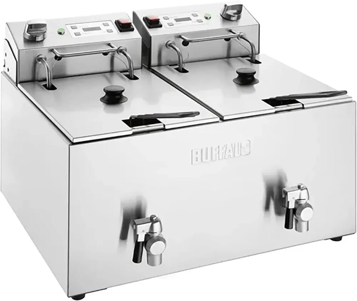 Buffalo Friggitrice Doppia con Timer e Vasche da 8L, 2,9 kW