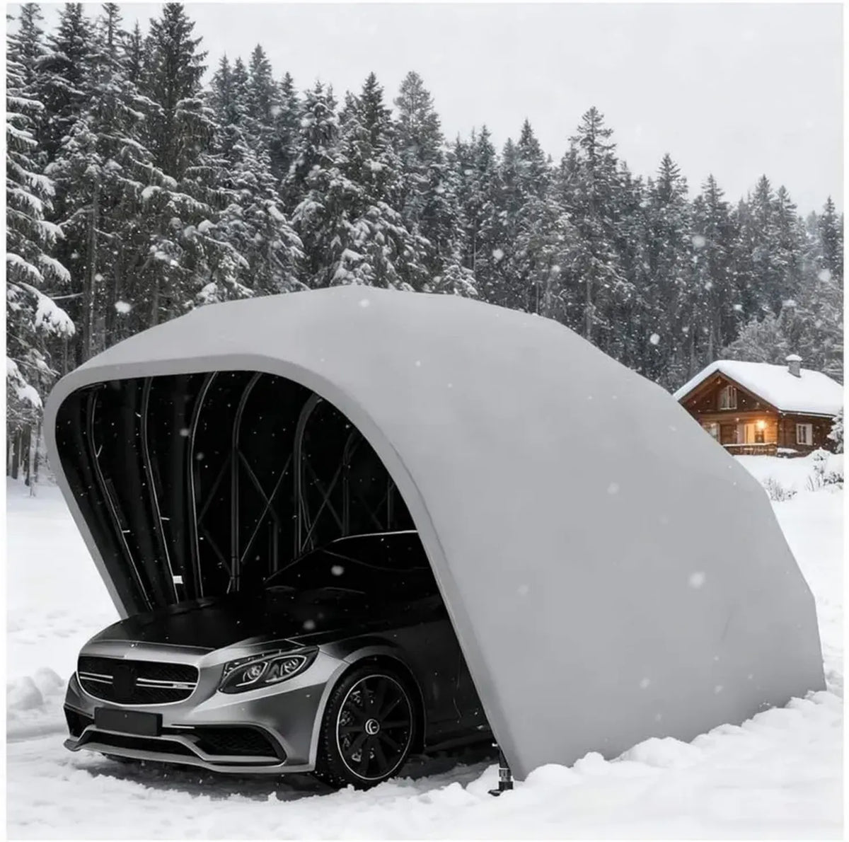 Copertura Portatile in Acciaio Inox per Auto, Pieghevole e Automatica, Ideale per Garage Esterno (Grigio, 5,9 x 2,7 x 2,45 m)