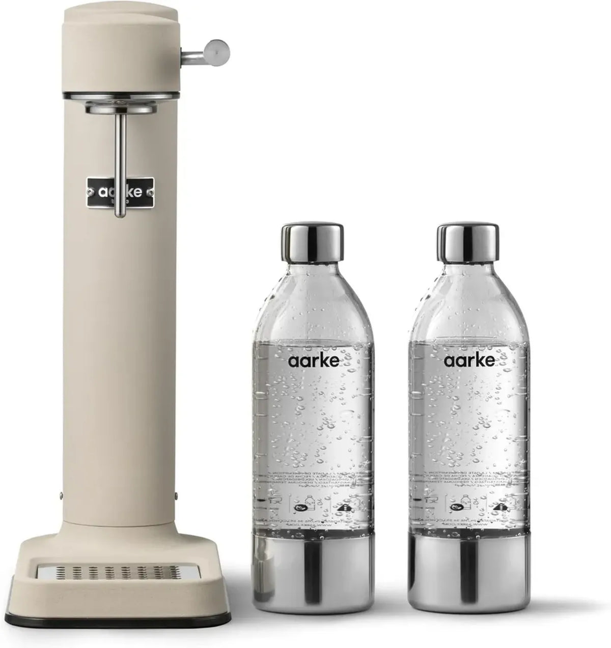 Aarke Carbonator 3, Gasatore per Acqua Frizzante, Include 2 Bottiglie da 800 ml, Finitura Sabbia