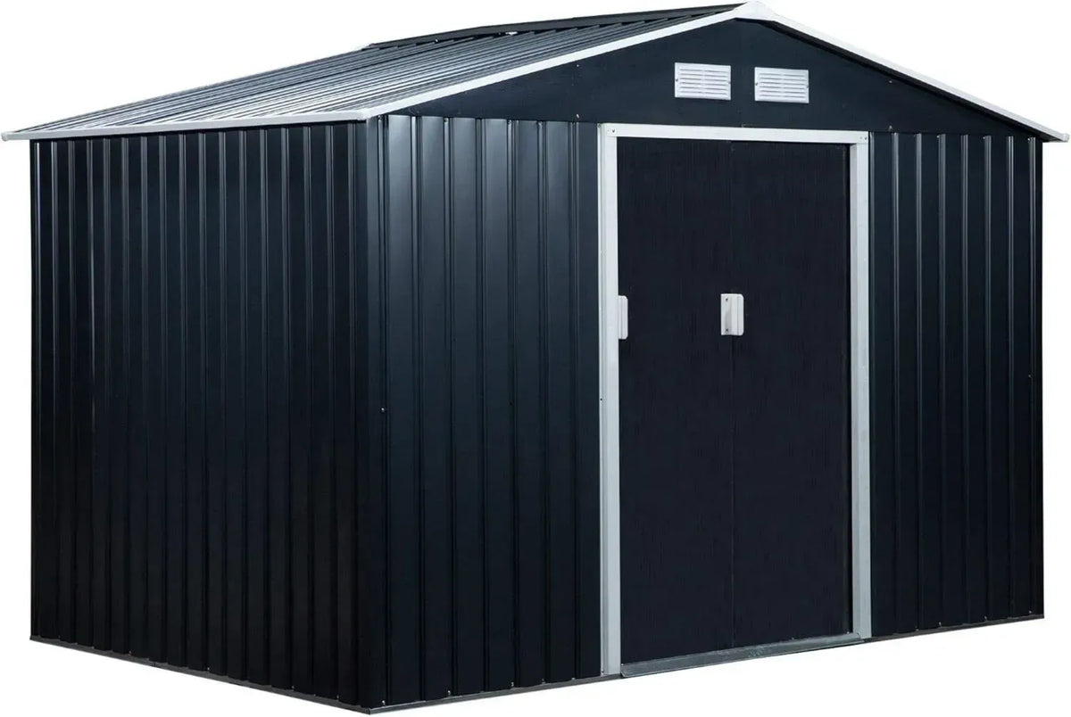 Capanno da Giardino Outsunny in Acciaio con Porte Scorrevoli Doppie, 277x195x192 cm, Grigio