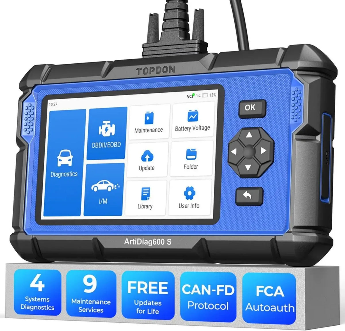 Strumento diagnostico auto OBD2 TOPDON ArtiDiag600S, 9 funzioni di servizio e diagnosi di 4 sistemi