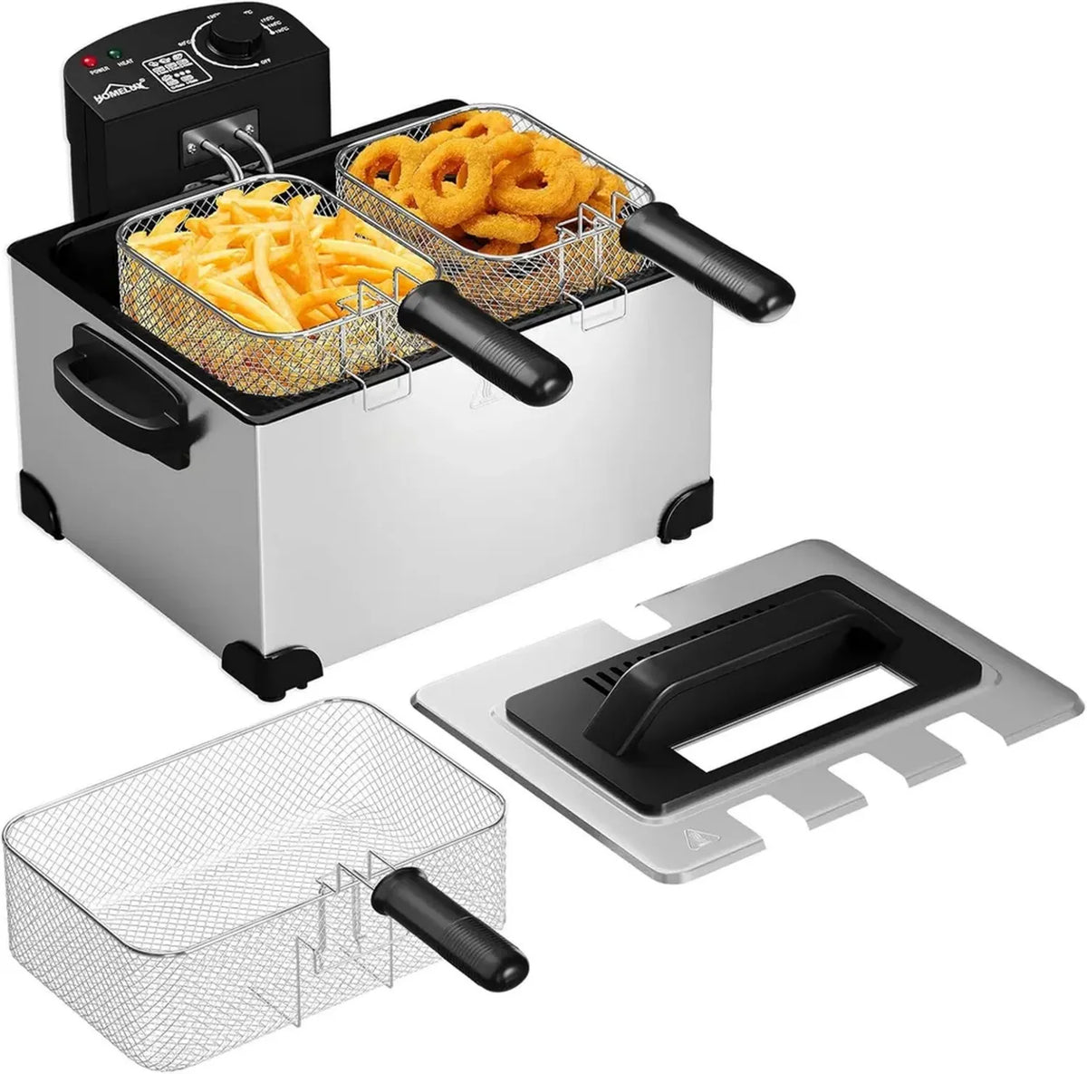Friggitrice HOMELUX 5L con Finestra di Visualizzazione, Acciaio Inox, 2000W