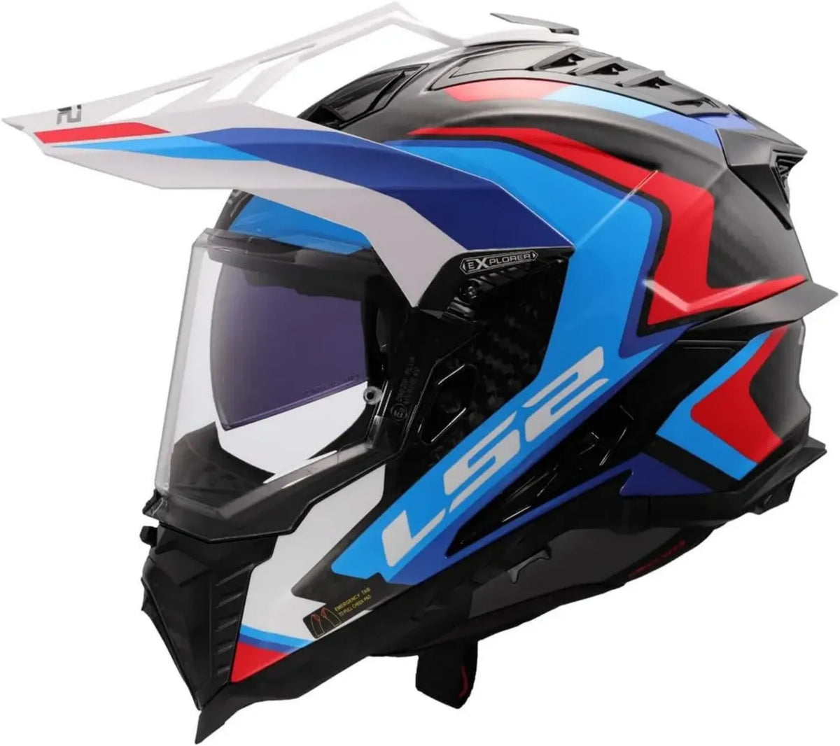 Casco Moto Cross LS2 EXPLORER CARBON FRONTIER II Bianco Blu Lucido, Taglia M
