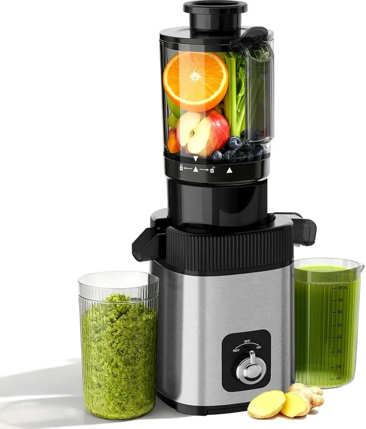 Estrattore di Succo a Freddo con Ampio Beccuccio 4,4 Pollici, Spremiagrumi Lento per Frutta e Verdura, Alta Resa e Facile Pulizia