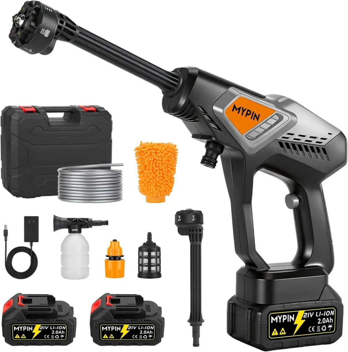Idropulitrice a batteria 600 PSI con ugello multifunzione, 2 batterie ricaricabili da 21 V
