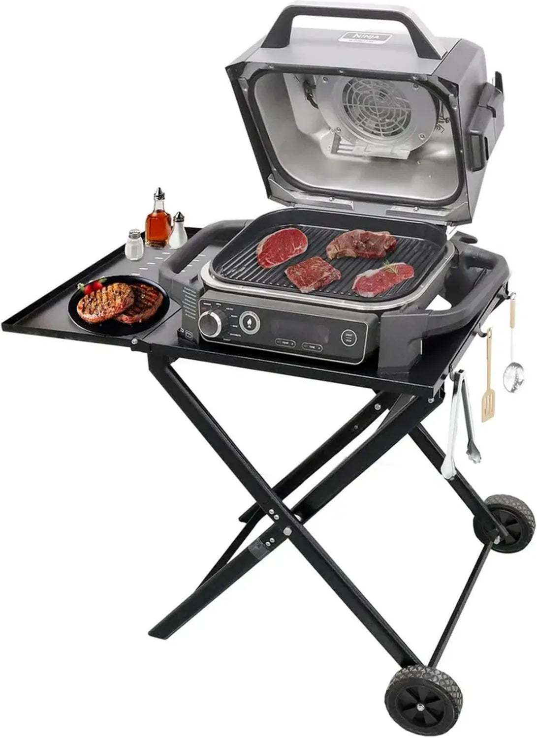 Carrello Barbecue Pieghevole per Esterno, Supporto Griglia per Forno Pizza