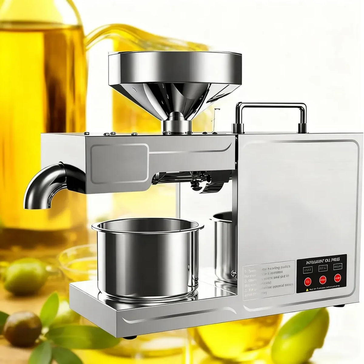 Macchina Elettrica Professionale per Olio di Oliva, Frantoio in Acciaio Inox con Modalità Doppia, Ideale per Casa e Attività Commerciali, Capacità 3-6 kg/ora