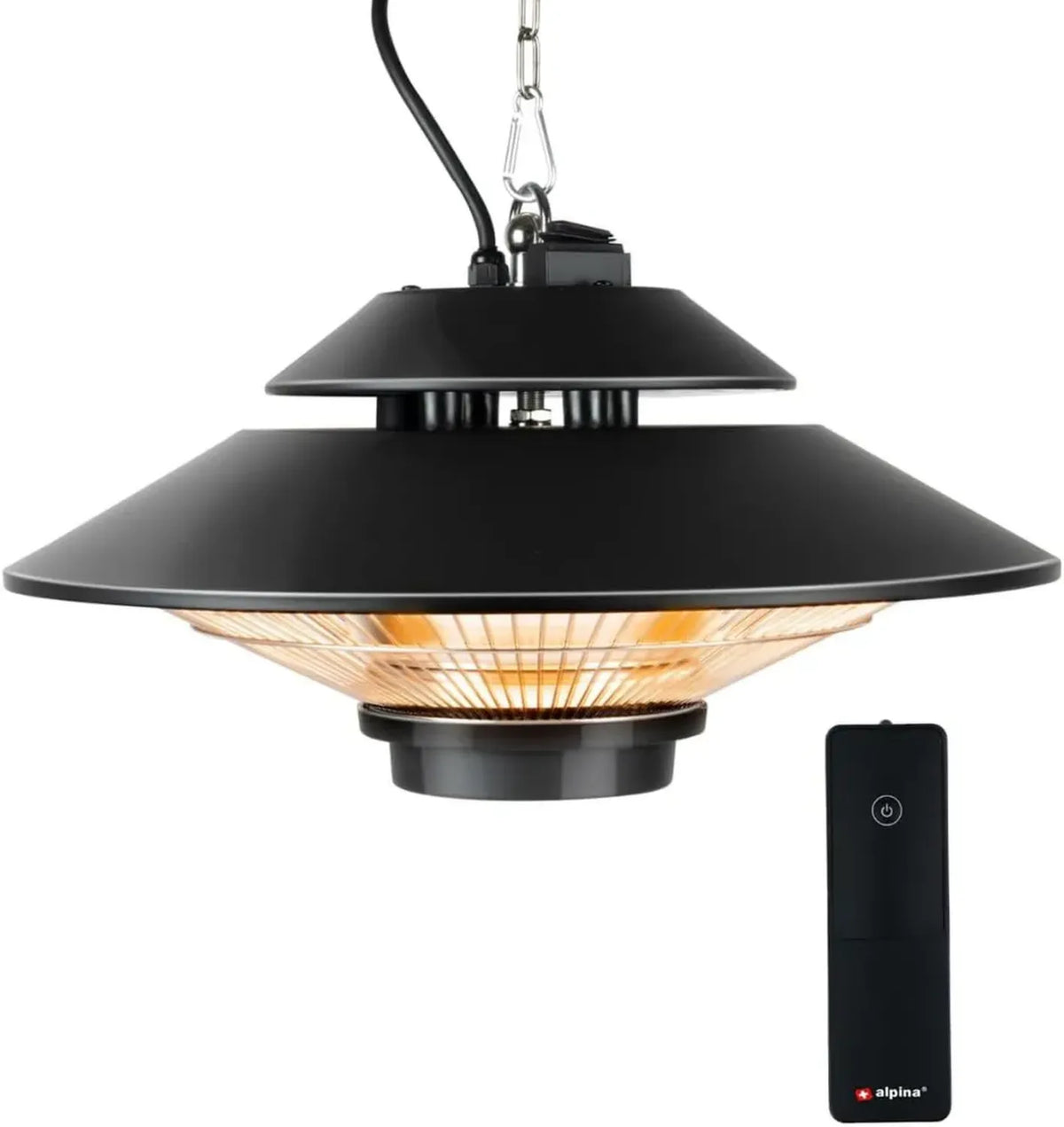 Riscaldatore a infrarossi ALPINA 1500W per interni ed esterni, IP44, con telecomando e montaggio a soffitto, nero