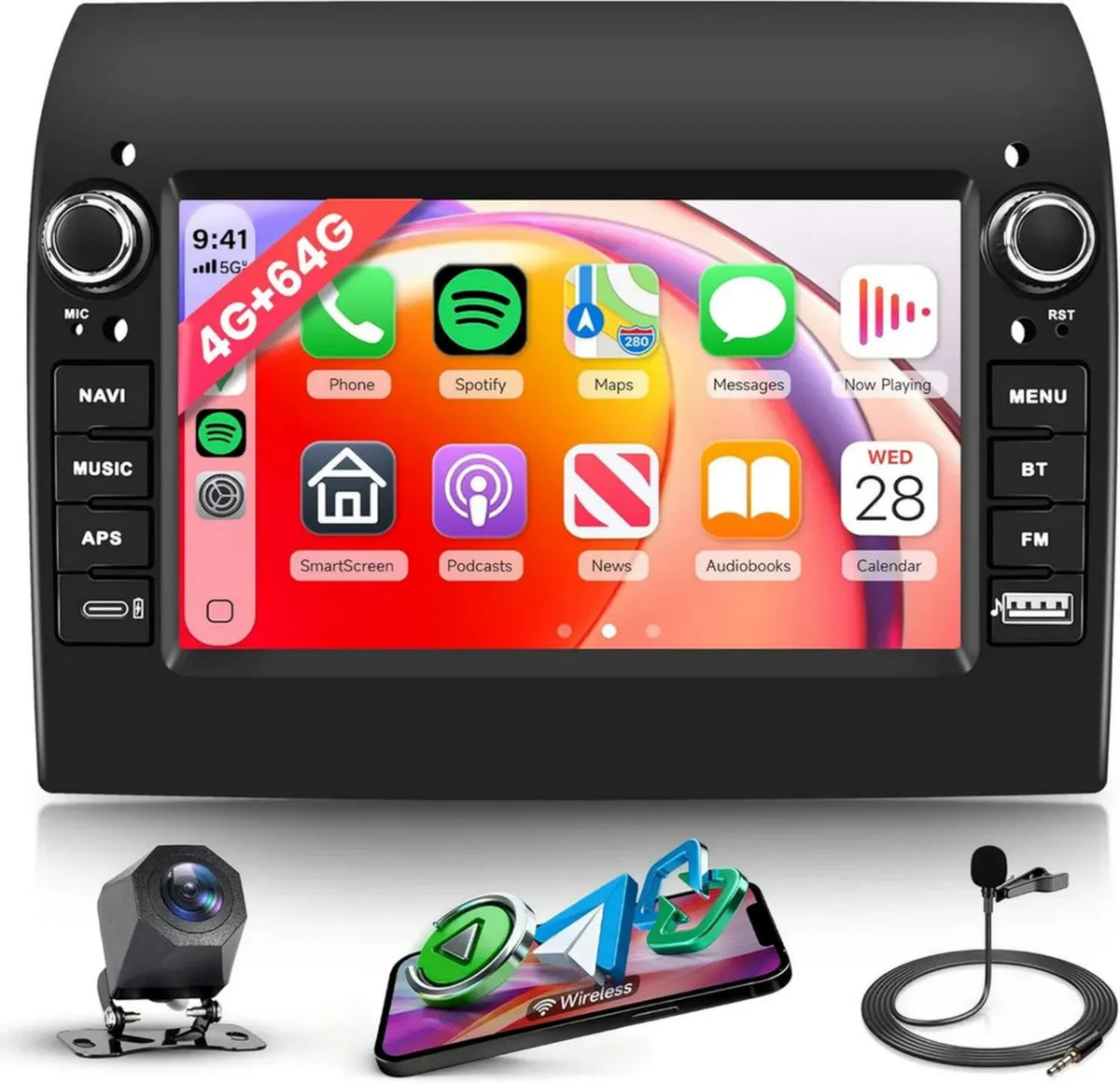 Autoradio Android 7'' per FIAT Ducato con CarPlay e Android Auto, Navigatore GPS e Telecamera