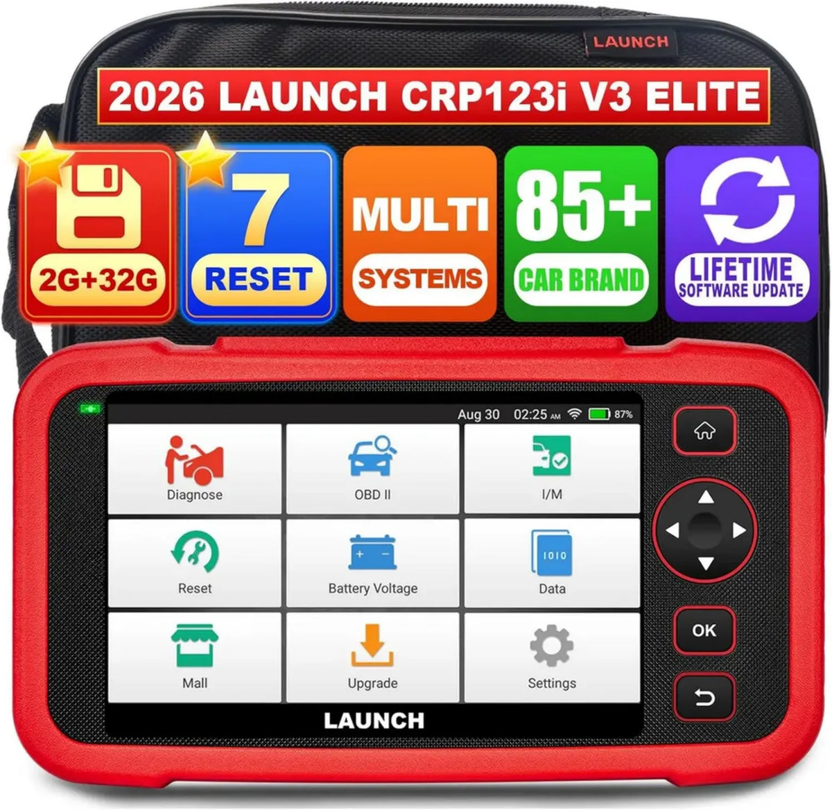 Dispositivo di Diagnosi Auto CRP123i V2.0 con Scanner OBD2, Supporto Italiano, 4 Sistemi Diagnostici, 7+ Funzioni di Reset Manutentivo