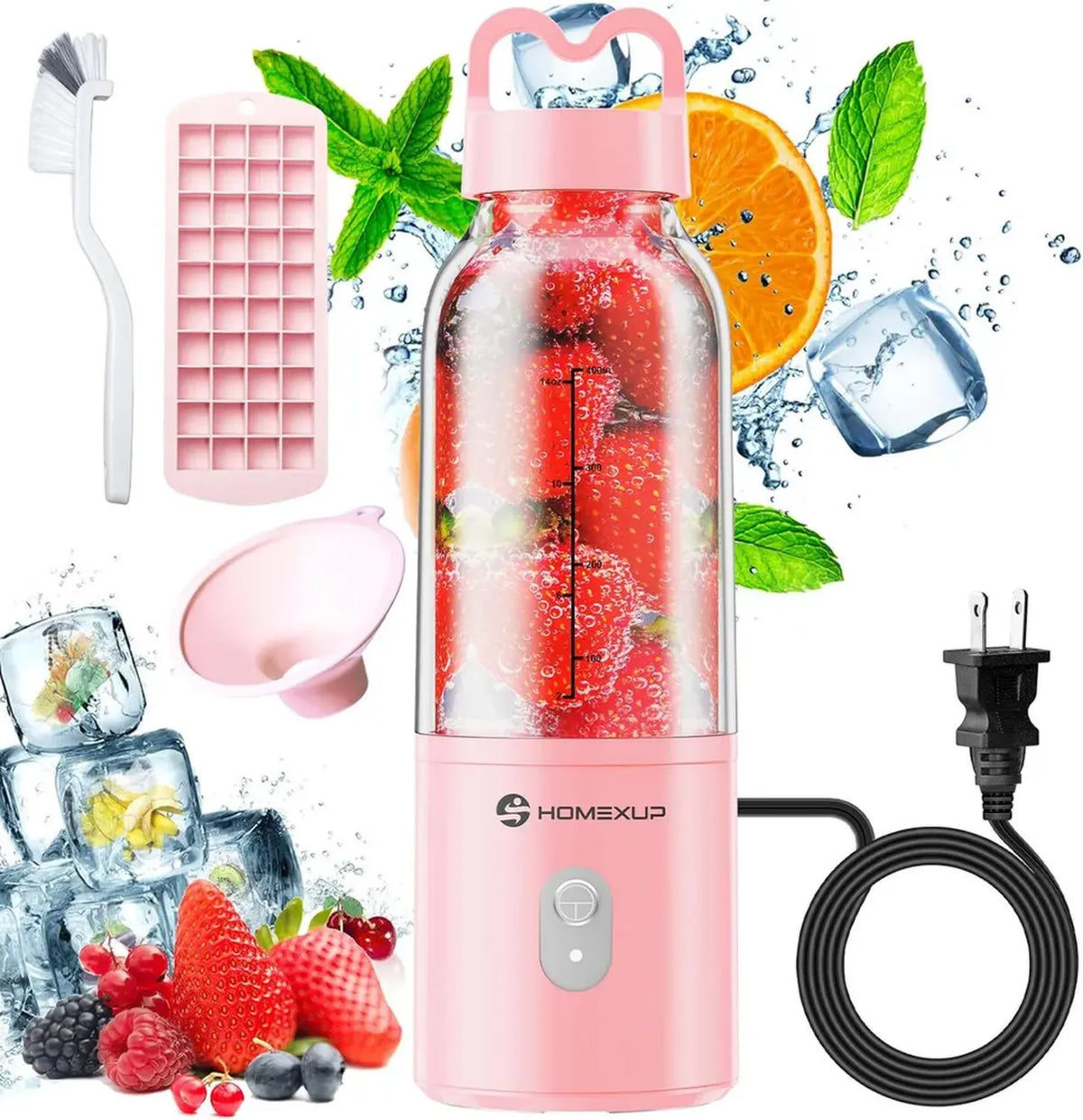 Frullatore Portatile 175 W 14 oz per Frullati e Succhi, Compatto e Versatile (Rosa)