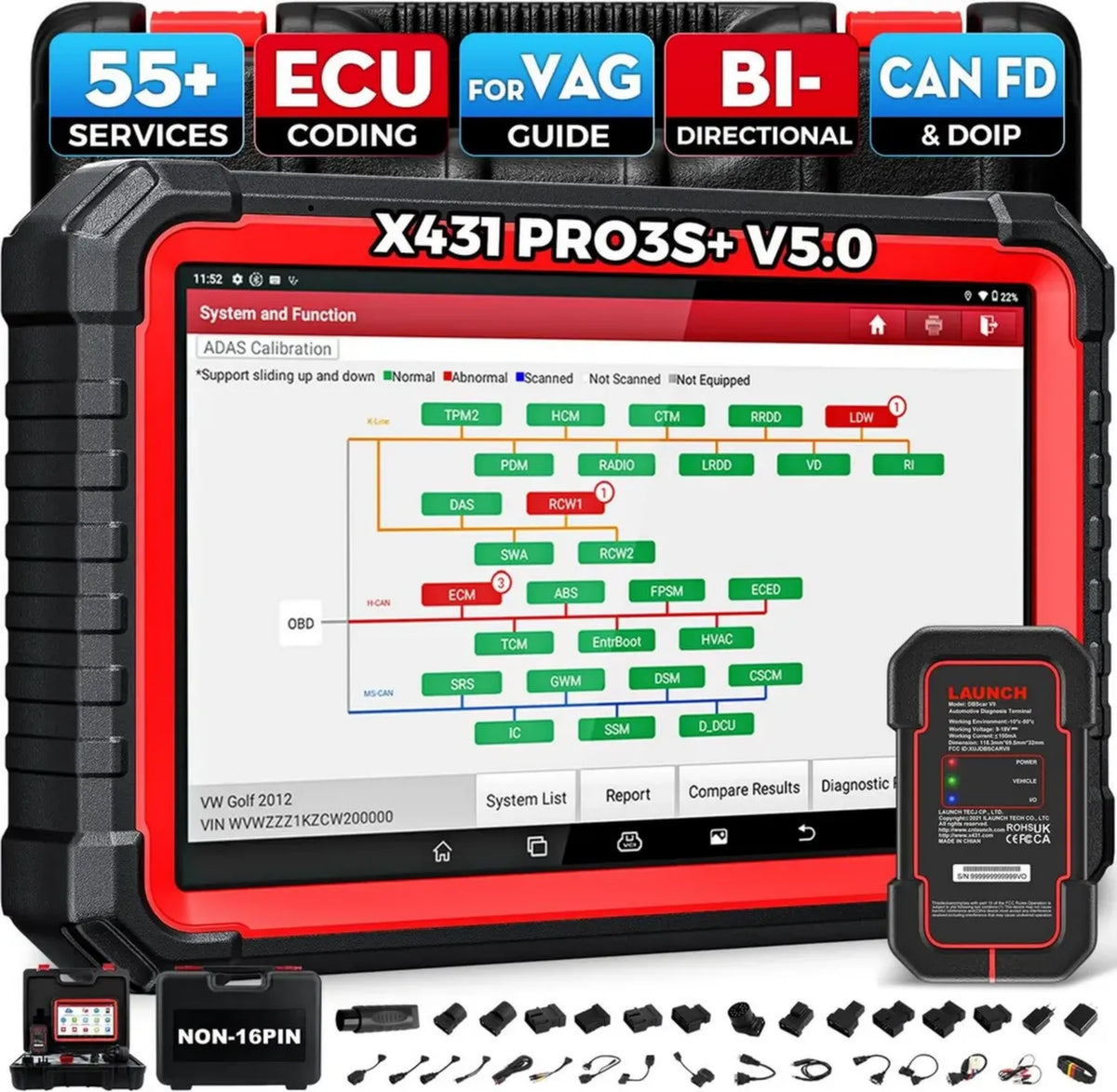 Strumento Diagnostico Bluetooth LAUNCH X431 PRO3S+ per Veicoli, OBD2 Completo, Funzioni di Ripristino Avanzate, Codifica ECU e TPMS