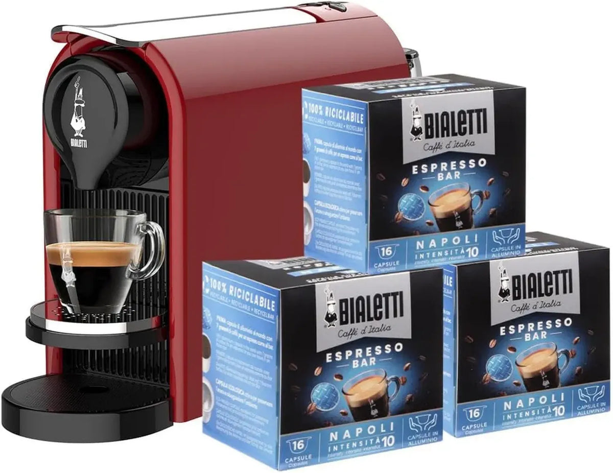 Bialetti Gioia Plus Macchina per Espresso in Alluminio con 48 Capsule, Colore Rosso