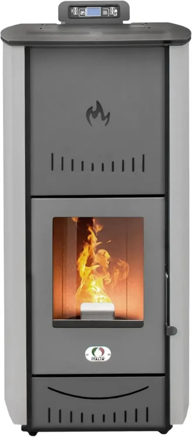 Stufa a Pellet Idro 20 Kw WiFi con Efficienza 90% per 120m², Autonomia 22 Ore, Programmabile e Garanzia 24 Mesi - Colore Grigio