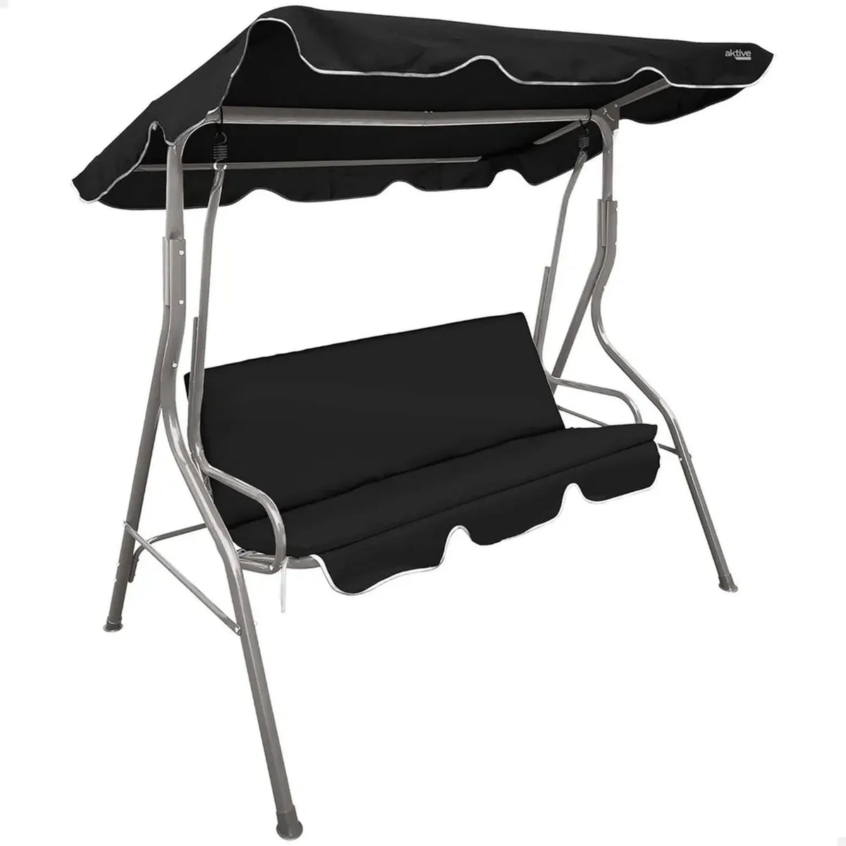 Altalena da Giardino a 3 Posti con Cuscini Imbottiti e Tetto Regolabile, Nero, 170x110x153 cm