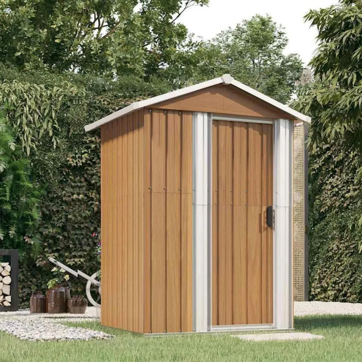Capanno da Giardino in Acciaio Zincato 126x97,5x177 cm Marrone